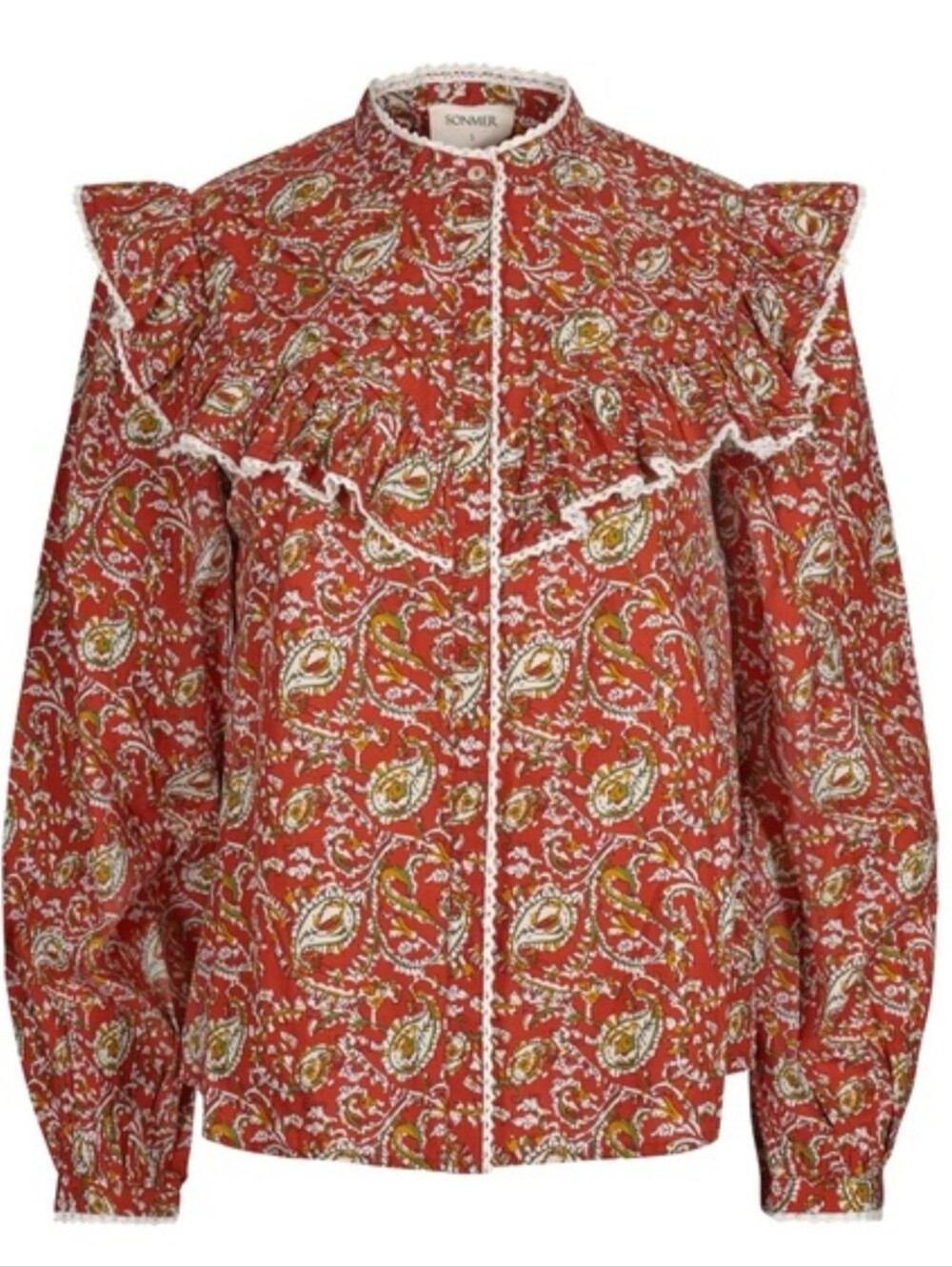 Sonmer Dorothy Terracotta Paisley Ruffle-Trim Blouse